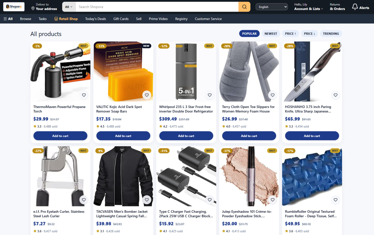 Shopora marketplace product catalog