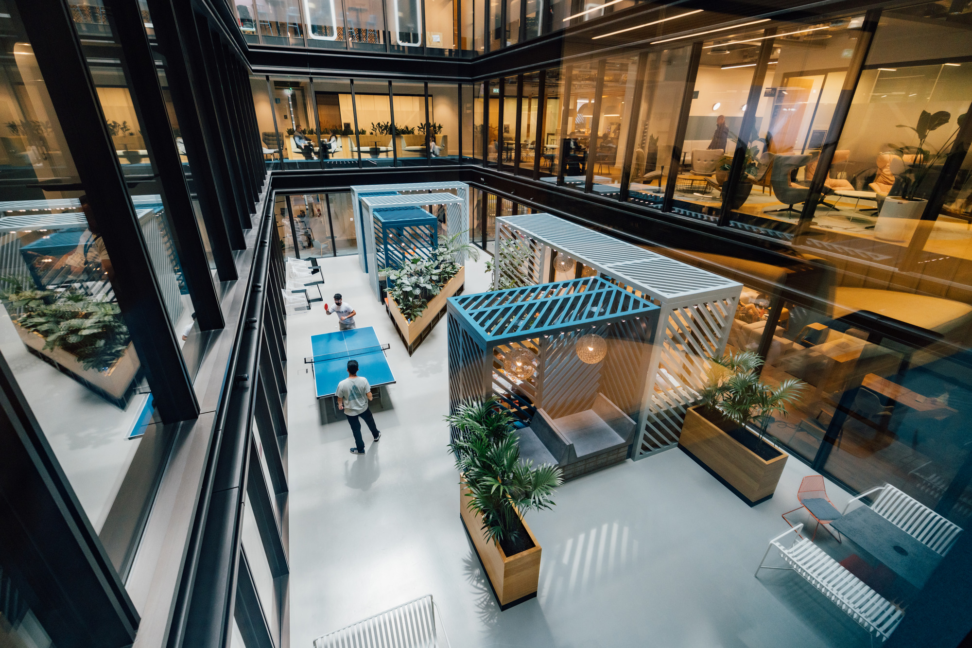 Open-plan international office atrium